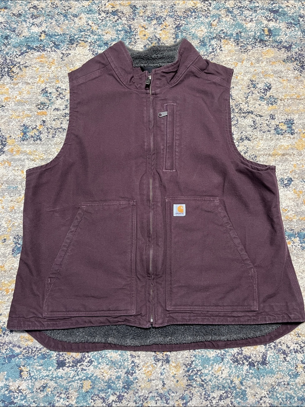 Carhartt Women's Washed Duck Sherpa-Lined Mock-Neck Vest Black Berry Size XL